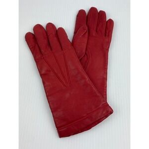 Vintage Red Leather Gloves Knit Lined Womens Size 7